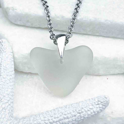 Crystal Clear Heart-Shaped Sea Glass Pendant | Real Sea Glass